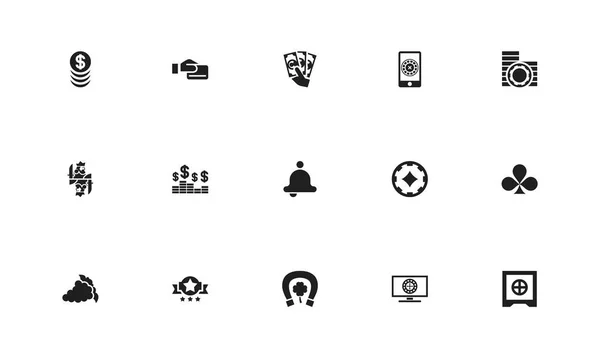 Conjunto de 15 iconos de juego editables. Incluye símbolos como banner, campana, fortuna y más. Se puede utilizar para diseño web, móvil, IU e infografía . — Vector de stock