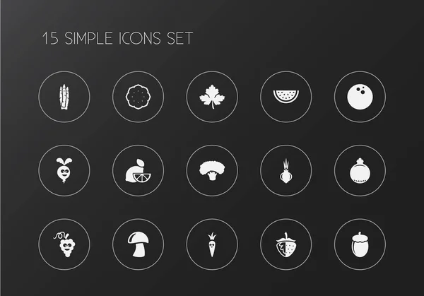 Uppsättning av 15 redigerbara matlagning ikoner. Innehåller symboler som acorn, granatäpple, citron och mycket mer. Kan användas för webb-, mobil-, Ui och infographic design. — Stock vektor