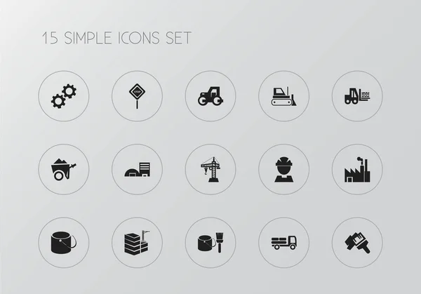 Uppsättning av 15 redigerbara byggnad ikoner. Innehåller symboler som till exempel verktyg, redskap, fabriken och mycket mer. Kan användas för webb-, mobil-, Ui och infographic design. — Stock vektor