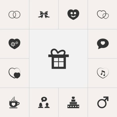13 düzenlenebilir amour simgeler kümesi. Sembolleri adam simgesi, şimdiki gibi aşık ve daha fazlasını içerir. Web, mobil, UI ve Infographic tasarım için kullanılabilir.