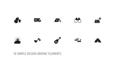 10 düzenlenebilir seyahat simgeler kümesi. Sunrise, plage, karavan ve daha fazla gibi simgeler içerir. Web, mobil, UI ve Infographic tasarım için kullanılabilir.