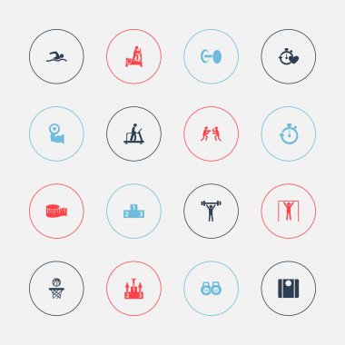 16 düzenlenebilir etkin simgeler kümesi. Podyum, makine tartı, sıralama ve daha fazla gibi simgeler içerir. Web, mobil, UI ve Infographic tasarım için kullanılabilir.