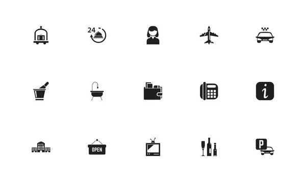 Conjunto de 15 iconos editables del hotel. Incluye símbolos como bolsa, televisión, residencia y más. Se puede utilizar para diseño web, móvil, IU e infografía . — Archivo Imágenes Vectoriales