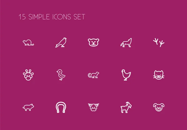 Uppsättning av 15 redigerbara zoologi ikoner linjeformat. Innehåller symboler som hog, valp, bull och mer. Kan användas för webb-, mobil-, Ui och infographic design. — Stock vektor
