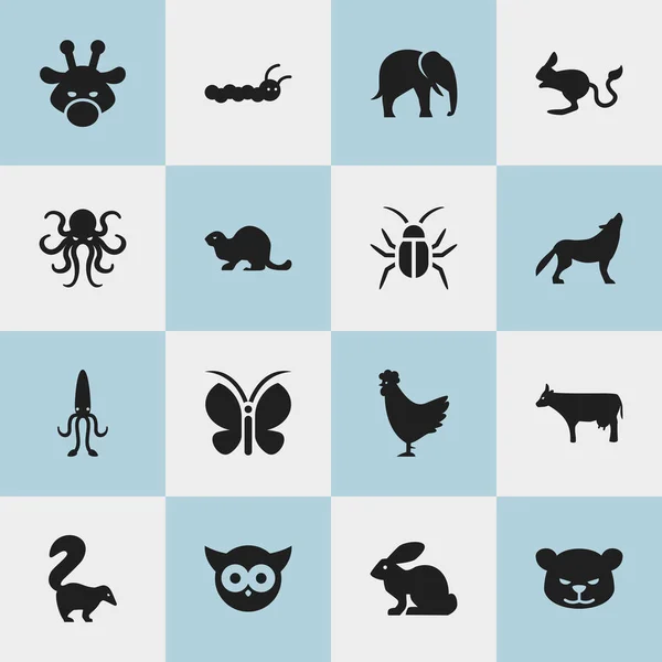 Набор из 16 редактируемых зоологических икон. Включает такие символы, как осьминог, слон, зверь и многое другое. Может использоваться для веб, мобильного, пользовательского и инфографического дизайна . — стоковый вектор
