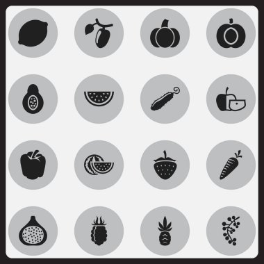 16 düzenlenebilir tencere simgeler kümesi. Tatlı biber, incir, kavun ve daha fazlası gibi simgeler içerir. Web, mobil, UI ve Infographic tasarım için kullanılabilir.