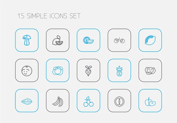 Uppsättning av 15 redigerbara mat ikoner linjeformat. Innehåller symboler som lime, tropisk frukt, kål och mer. Kan användas för webb-, mobil-, Ui och infographic design. — Stock vektor