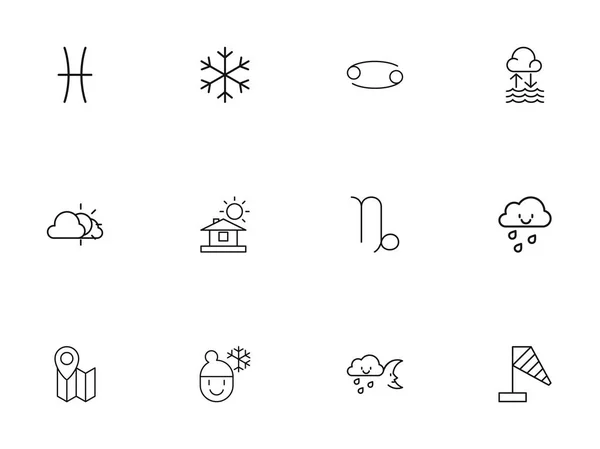 Ensemble de 12 icônes climatiques modifiables style ligne. Comprend des symboles tels que bruine, gemini, maison et plus encore. Peut être utilisé pour la conception web, mobile, UI et infographique . — Image vectorielle