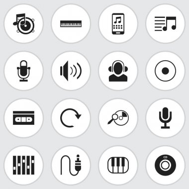 16 düzenlenebilir Multimedya simgeler kümesi. Piyano, kayıt, bas ve daha fazla gibi simgeler içerir. Web, mobil, UI ve Infographic tasarım için kullanılabilir.