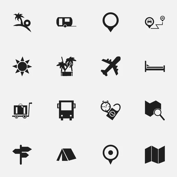 Zestaw 16 ikon można edytować podróż. Zawiera symbole, takie jak broszury, Informacja turystyczna, lokalizacji i więcej. Mogą być używane dla sieci web, mobilnych, projektowania interfejsu użytkownika i infografiki. — Wektor stockowy