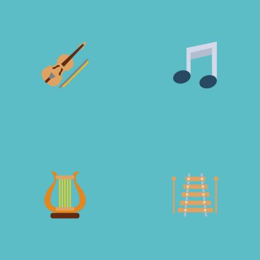 Ses simgeler düz stil sembollerle nota, ksilofon, ARP ve web mobil app logo tasarımı için diğer simgeler kümesi.