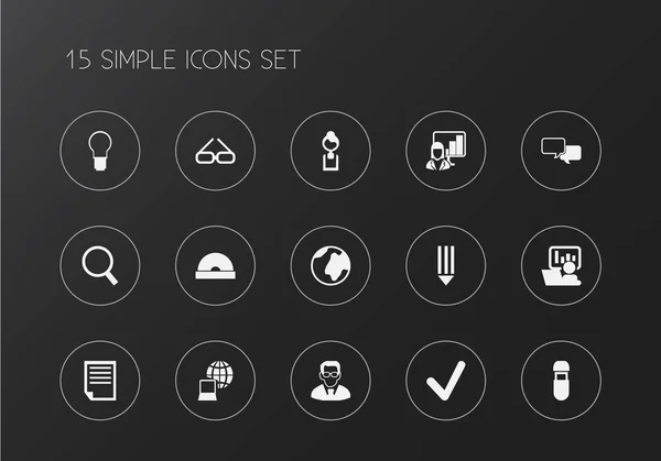 Conjunto de 15 ícones editáveis do escritório. Inclui símbolos como óculos, bulbo, globo e muito mais. Pode ser usado para web, mobile, UI e design infográfico . — Fotografia de Stock