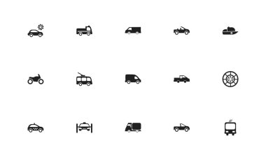 15 düzenlenebilir sevk irsaliyesi simgeler kümesi. Lastik, troleybüs, camion ve daha fazlası gibi simgeler içerir. Web, mobil, UI ve Infographic tasarım için kullanılabilir.