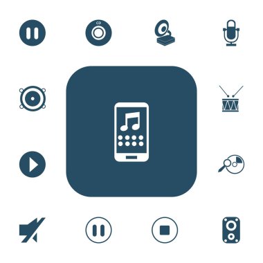 13 düzenlenebilir mp3 simgeler kümesi. Duraklat, durdur, timpano ve daha fazlası gibi simgeler içerir. Web, mobil, UI ve Infographic tasarım için kullanılabilir.