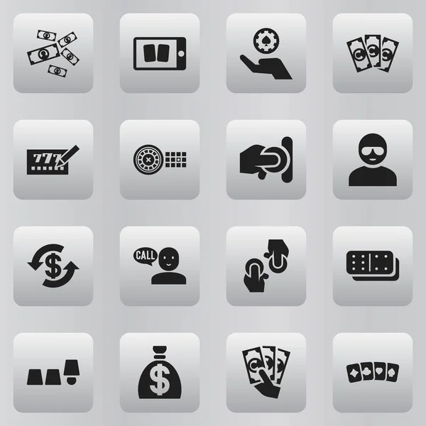 Conjunto de 16 iconos editables de casino. Incluye símbolos como chip de casino, ruleta, swap y más. Se puede utilizar para diseño web, móvil, IU e infografía . — Vector de stock