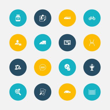 16 düzenlenebilir karmaşık simgeler kümesi. Otomotiv, boş, işadamı ve daha fazlası gibi simgeler içerir. Web, mobil, UI ve Infographic tasarım için kullanılabilir.