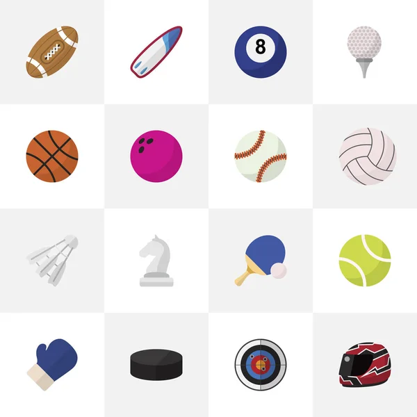 Conjunto de 16 ícones ativos editáveis estilo plano. Inclui símbolos como boliche, rugby, mesa e muito mais. Pode ser usado para web, mobile, UI e design infográfico . — Vetor de Stock