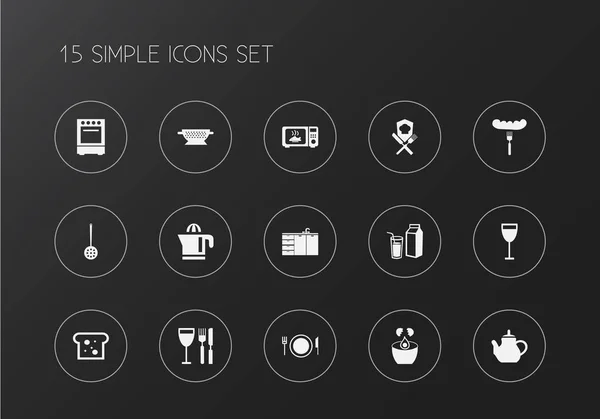 Ensemble de 15 icônes de restaurant modifiables. Comprend des symboles tels que pressoir, repas, lait et plus encore. Peut être utilisé pour la conception web, mobile, UI et infographique . — Image vectorielle