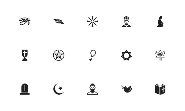 Ensemble de 15 icônes dyne modifiables. Comprend des symboles tels que mollah, bénédiction, perles et plus encore. Peut être utilisé pour la conception web, mobile, UI et infographique . — Image vectorielle