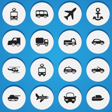 16 düzenlenebilir ulaşım simgeler kümesi. Uçak, eğitmen kabin, sepeti ve daha fazlası gibi simgeler içerir. Web, mobil, UI ve Infographic tasarım için kullanılabilir.