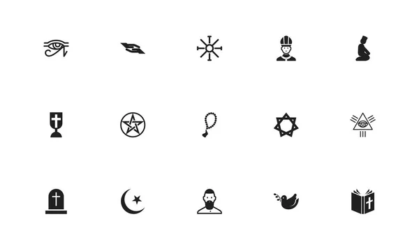 Set of 15 editable faith icons. Includes symbols such as mullah, blessing, beads and more. Can be used for web, mobile, UI and infographic design. — Stock Photo, Image