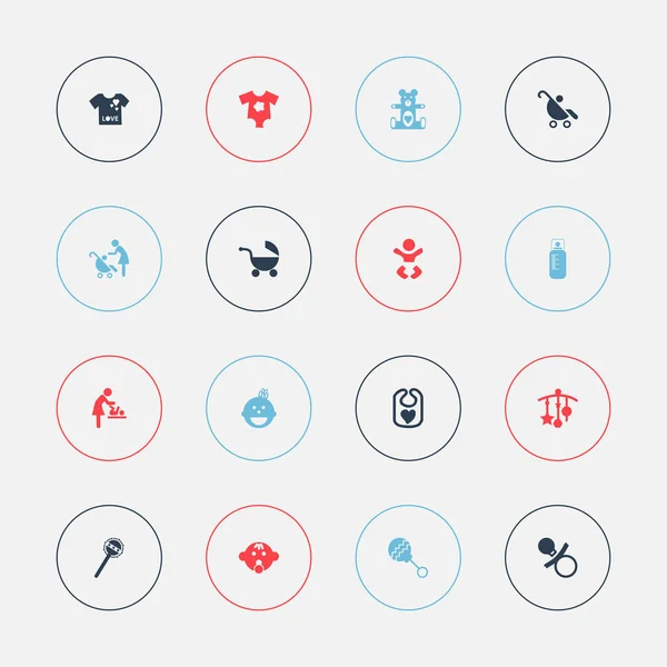 Conjunto de 16 iconos de bebé editables. Incluye símbolos como babero, decoración, maniquí y más. Se puede utilizar para diseño web, móvil, IU e infografía . — Vector de stock