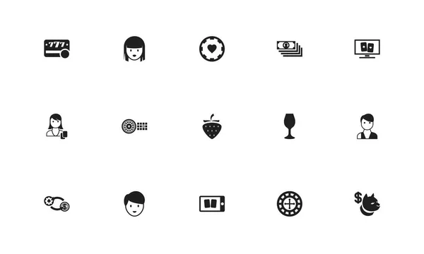 Conjunto de 15 iconos de juego editables. Incluye símbolos como la copa de vino, el jugador femenino, el intercambio y más. Se puede utilizar para diseño web, móvil, IU e infografía . — Vector de stock