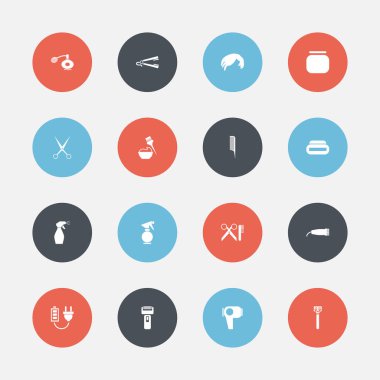 16 düzenlenebilir tonsorial sanatçı simgeler kümesi. Makas ve tarak, desiccator, aroma gibi simgeler içerir. Web, mobil, UI ve Infographic tasarım için kullanılabilir.