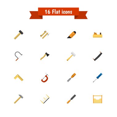 16 düzenlenebilir ekipman simgeler düz Stil kümesi. Kesici, metal çubuk, hasta yaşlı at ve daha fazlası gibi simgeler içerir. Web, mobil, UI ve Infographic tasarım için kullanılabilir.