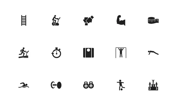 Zestaw 15 ikon można edytować styl życia. Zawiera symbole, które takie jako środek taśmy, człowiek na bieżni, push up i więcej. Mogą być używane dla sieci web, mobilnych, projektowania interfejsu użytkownika i infografiki. — Wektor stockowy