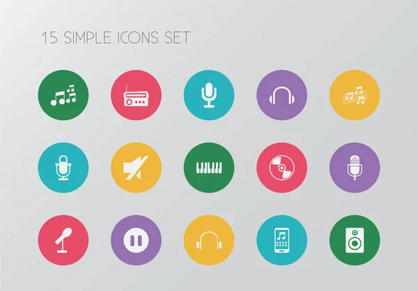 Conjunto de 15 ícones de música editáveis. Inclui símbolos como fones de ouvido, nota, cd e muito mais. Pode ser usado para web, mobile, UI e design infográfico . — Vetor de Stock