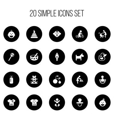 20 düzenlenebilir çocuk simgeler kümesi. Maraca, Bebek, genç moda ve daha fazla kadın ile gibi simgeler içerir. Web, mobil, UI ve Infographic tasarım için kullanılabilir.