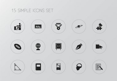 15 düzenlenebilir kümesi simgeleri öğretmek. Dizüstü bilgisayar, beyin, tükenmez kalem ve daha fazlası gibi simgeler içerir. Web, mobil, UI ve Infographic tasarım için kullanılabilir.