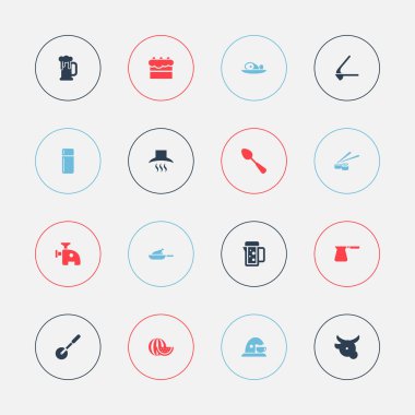 16 düzenlenebilir gıda simgeler kümesi. Pub, kahve makinesi, pasta ve daha fazlası gibi simgeler içerir. Web, mobil, UI ve Infographic tasarım için kullanılabilir.