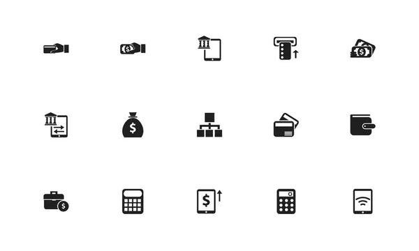 Satz von 15 editierbaren Finanzsymbolen. beinhaltet Symbole wie Fall, Technologie, Berechnung und mehr. kann für Web-, Mobil-, UI- und Infografik-Design verwendet werden. — Stockvektor