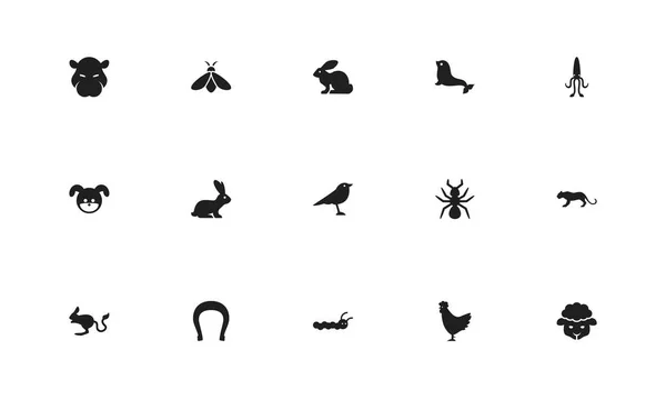 Conjunto de 15 iconos editables de zoología. Incluye símbolos como conejito, perro, herradura y más. Se puede utilizar para diseño web, móvil, IU e infografía . — Archivo Imágenes Vectoriales