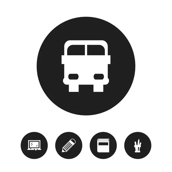 Conjunto de 5 iconos de conocimiento editable. Incluye símbolos como pizarra, literatura, vehículo de transporte y más. Se puede utilizar para diseño web, móvil, IU e infografía . — Archivo Imágenes Vectoriales