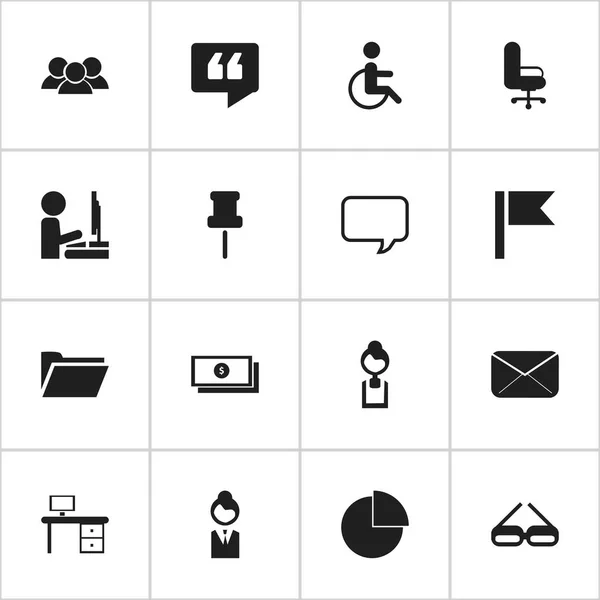Set 16 bewerkbare office-pictogrammen. Bevat symbolen zoals zakenvrouw, Spektakel, beheerder en meer. Kan worden gebruikt voor web, mobiel, ontwerp Ui en infographic. — Stockvector