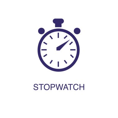 Kronometre ögesi beyaz arkaplanda düz basit bir şekilde. Stopwatch simgesi, metin adı konsept şablonu