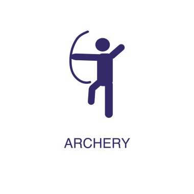 Beyaz zemin üzerinde düz basit bir şekilde okçuluk öğesi. Metin adı konsept şablonuyla okçuluk simgesi