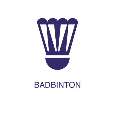 Badminton elementi beyaz arkaplanda düz basit bir şekilde. Metin adı konsept şablonuyla Badminton simgesi