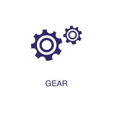 Düz basit biçimde beyaz arkaplanda vites ögesi. Metin adı konsept şablonuna sahip dişli simgesi