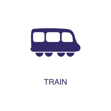 Beyaz arkaplanda düz basit bir şekilde tren ögesi. Metin adı konsept şablonuna sahip tren simgesi