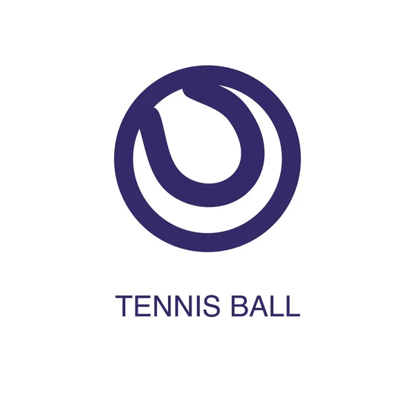 Elemento de bola de tênis em estilo simples plana no fundo branco. Ícone de bola de tênis, com modelo de conceito de nome de texto — Vetor de Stock
