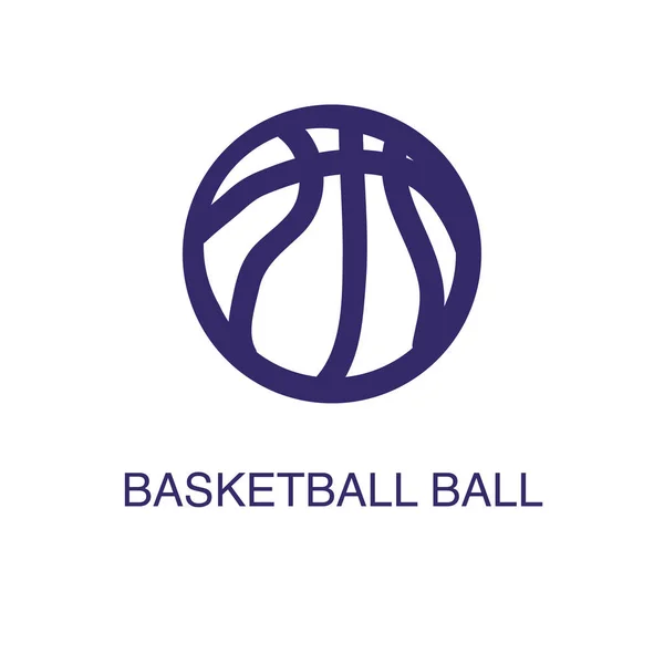 Elemento balón de baloncesto en estilo plano y sencillo sobre fondo blanco. Icono de pelota de baloncesto, con plantilla de concepto de nombre de texto — Archivo Imágenes Vectoriales