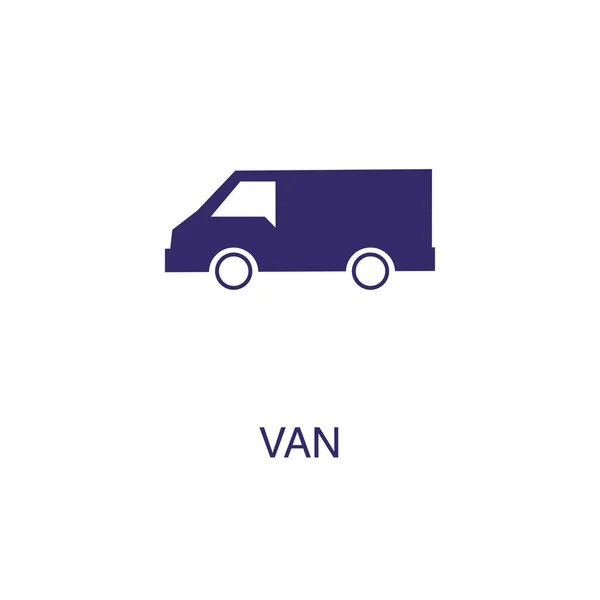 Elemento Van en estilo plano simple sobre fondo blanco. Icono de Van, con plantilla de concepto de nombre de texto — Vector de stock