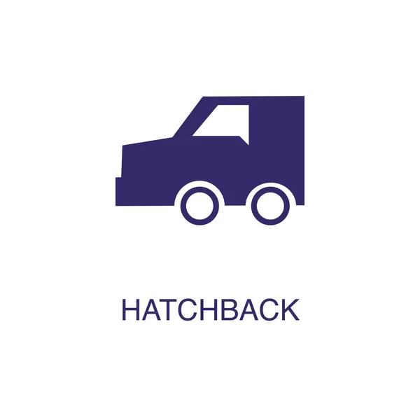 Hatchback ögesi beyaz arkaplanda düz basit bir şekilde. Metin adı konsept şablonuna sahip Hatchback simgesi — Stok Vektör