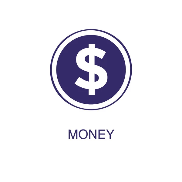 Elemento de dinero en estilo plano simple sobre fondo blanco. Icono de dinero, con concepto de nombre de texto — Vector de stock