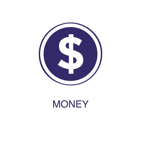 Money element in flat simple style on white background. Money icon, with text name concept