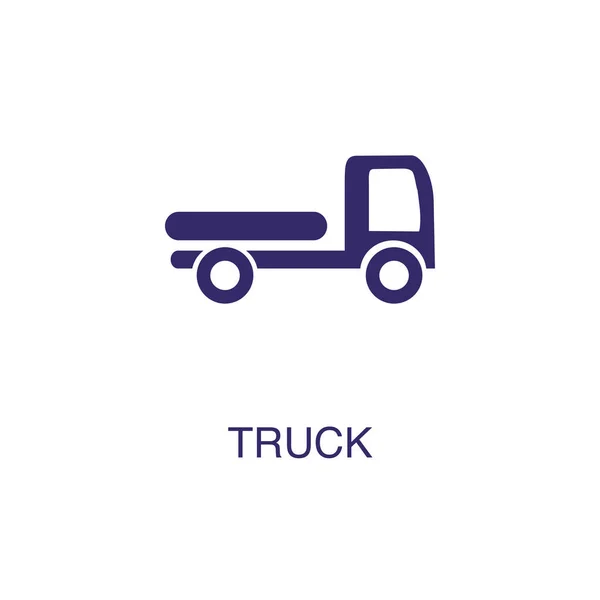 Truck element in flat simple style on white background. Truck icon, with text name concept template — Stock Vector